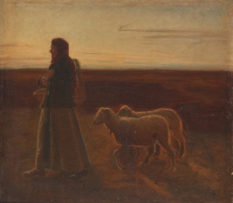 Nainen lampaiden kanssa - Michael Peter Ancher
