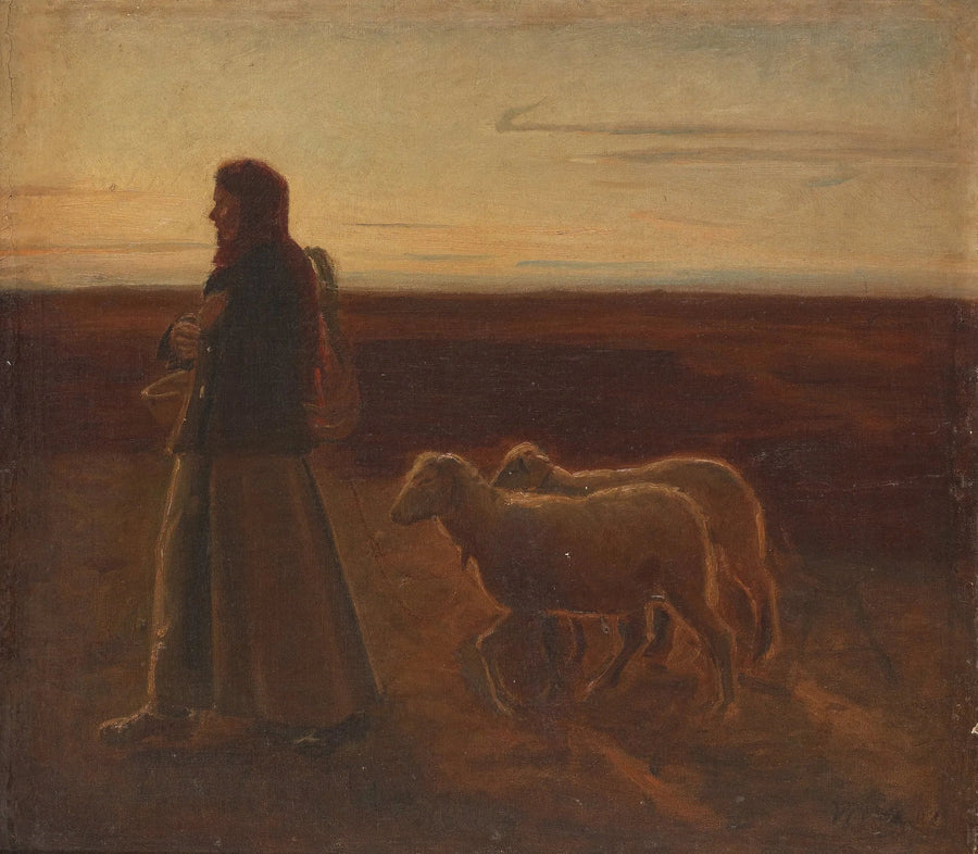 Nainen lampaiden kanssa - Michael Peter Ancher