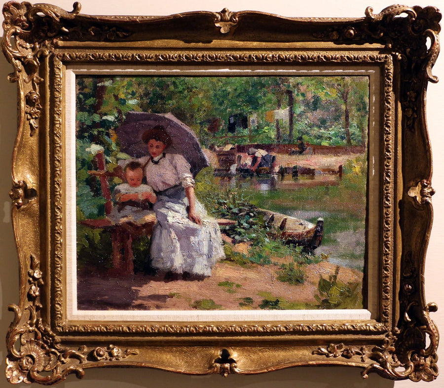 Nainen lapsen kanssa istuu metsässä - Federico Zandomeneghi
