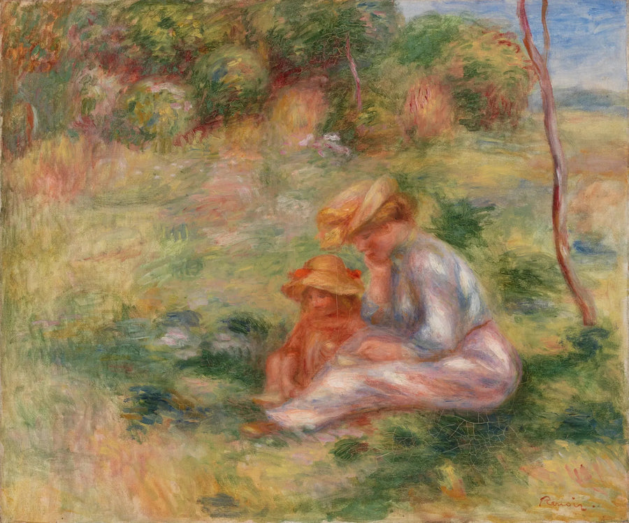 Nainen lapsen kanssa nurmikolla - Pierre-Auguste Renoir