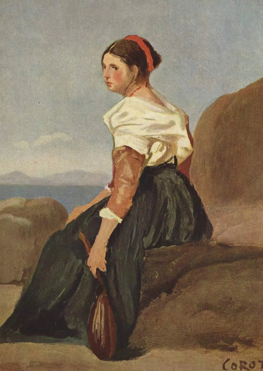 Nainen mandoliinin kanssa - Jean-Baptiste Camille Corot