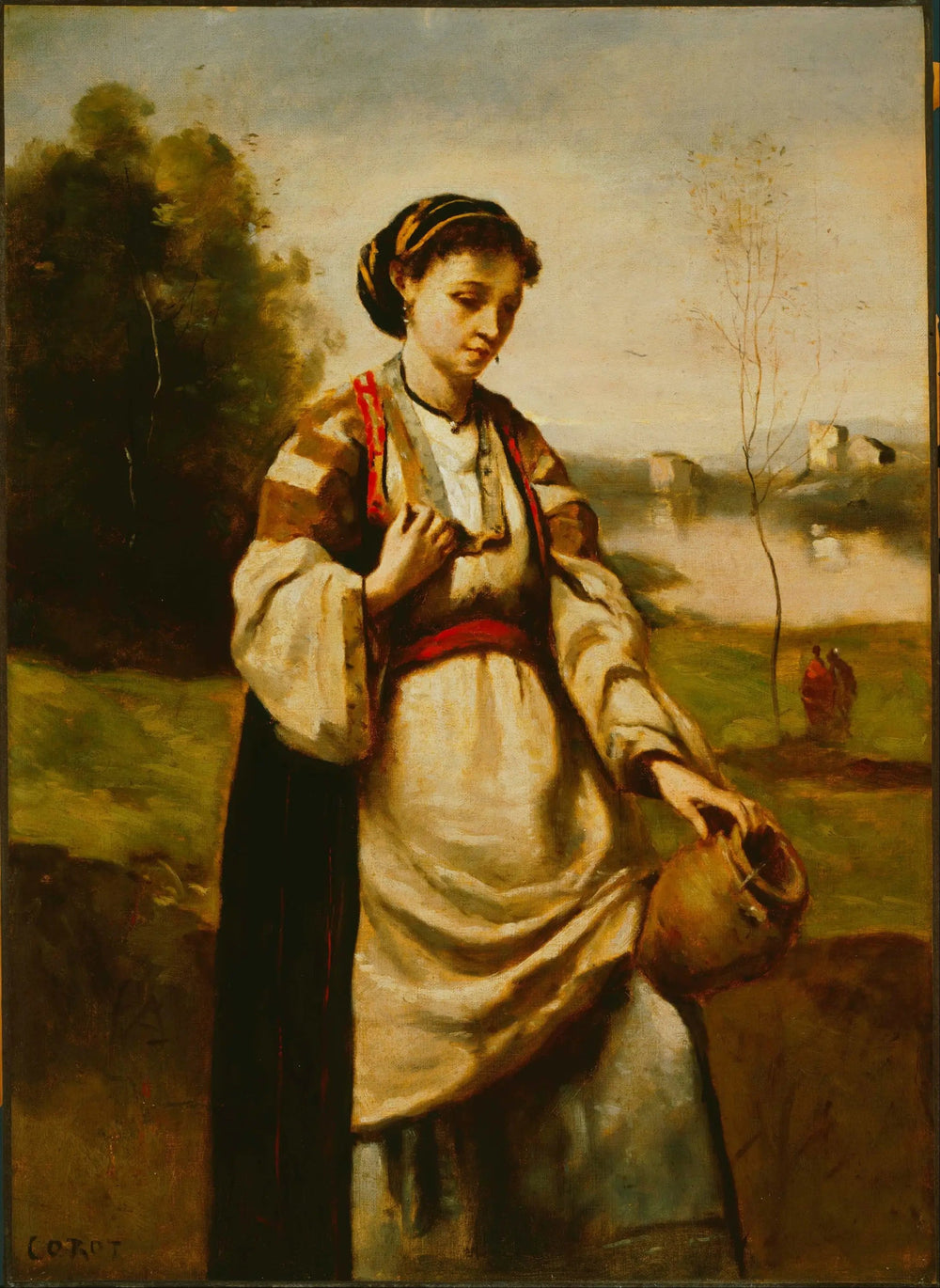 Femme avec une cruche d'eau - Jean-Baptiste Camille Corot image 1 reproduction d’œuvre d’art à l’huile