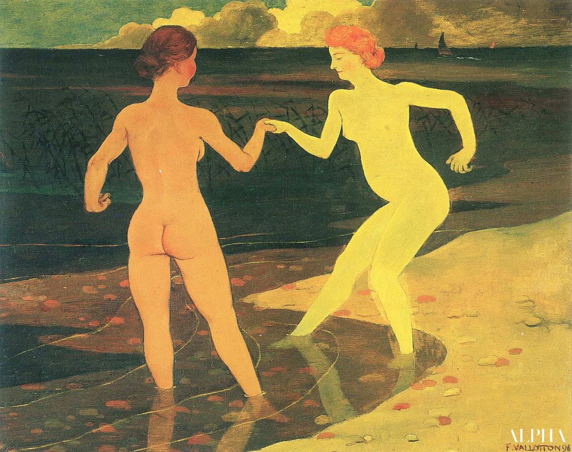 Nainen palvelijansa kanssa kylpemässä - Félix Edouard Vallotton - Korkealaatuiset taulujen ja maalauksien reproduktiot
