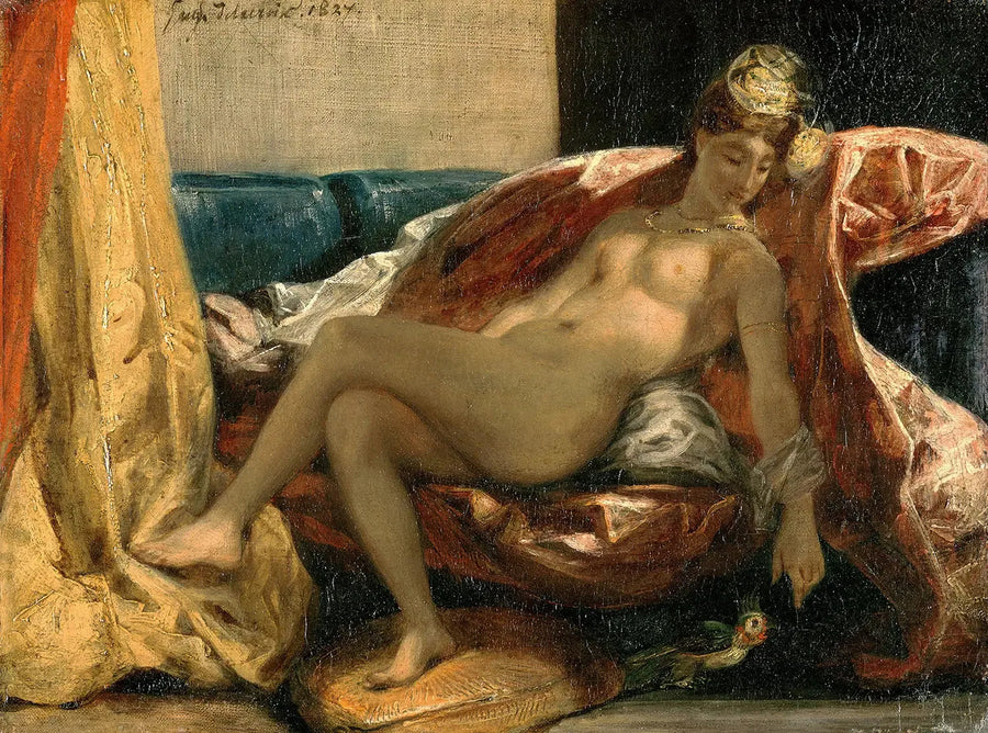 Nainen silittämässä papukaijaa - Eugène Delacroix