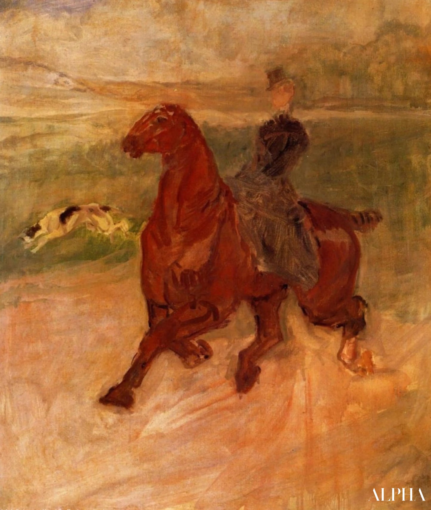Femme cavalière et chien - Toulouse Lautrec - Reproductions de tableaux et peintures haut de gamme