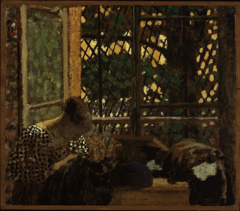 Nainen ompelemassa edessä puutarhan ikkunaa - Édouard Vuillard
