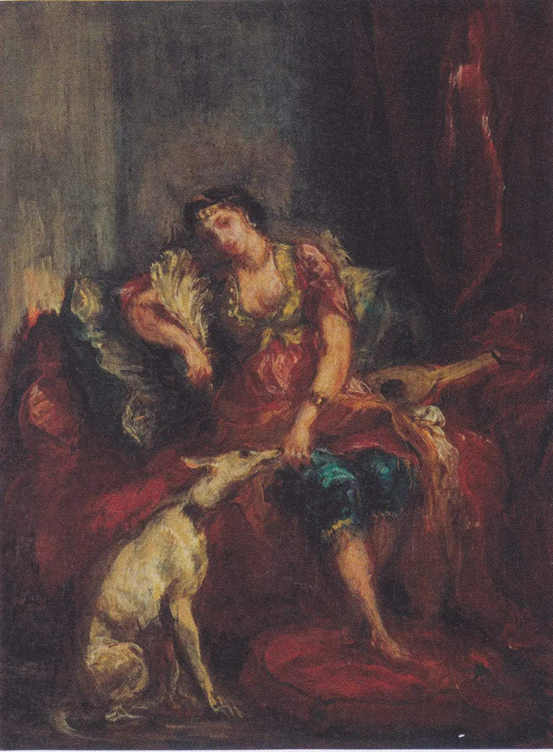 Algeri nainen salukikoiran kanssa - Eugène Delacroix