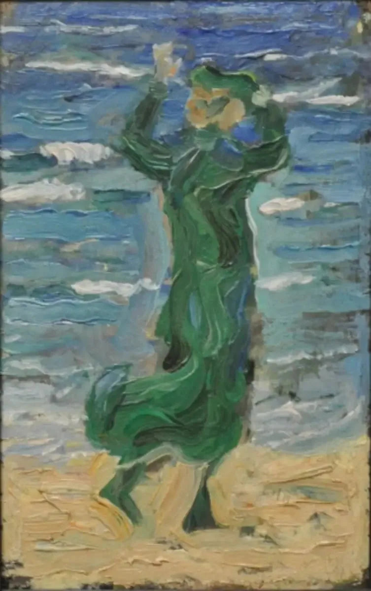Nainen tuulessa meren rannalla - Franz Marc