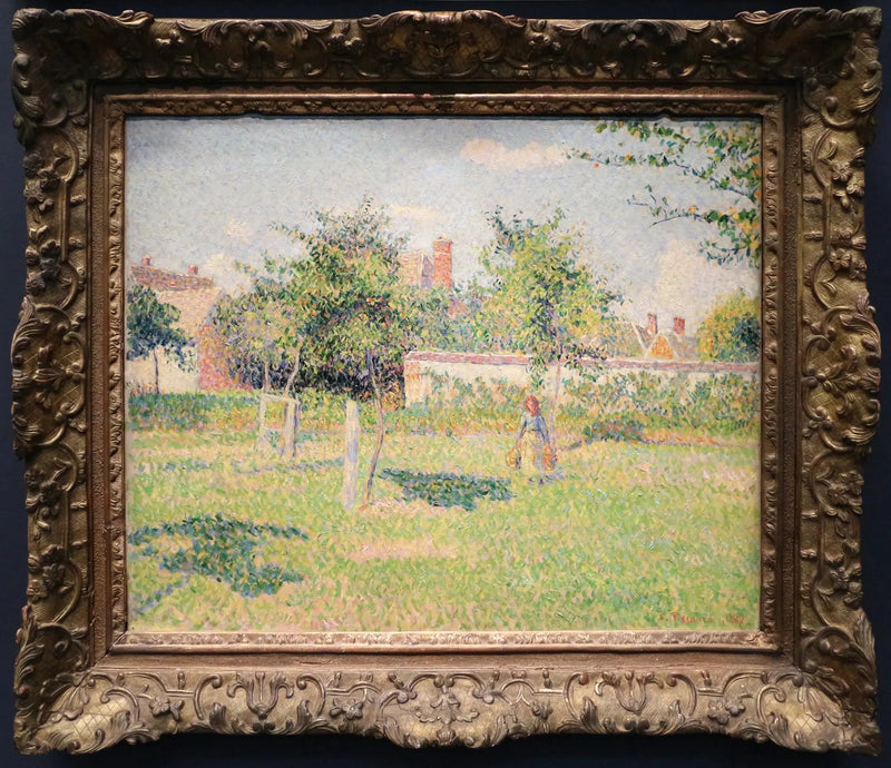 Nainen suljetussa tilassa, kevätaurinko niityllä Éragnyssa - Camille Pissarro