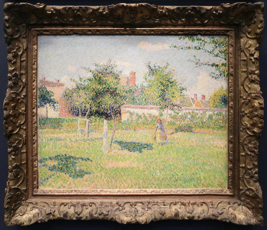 Nainen suljetussa tilassa, kevätaurinko niityllä Éragnyssa - Camille Pissarro