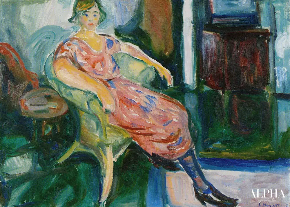 Femme dans une chaise en osier - Edvard Munch - Reproductions de tableaux et peintures haut de gamme