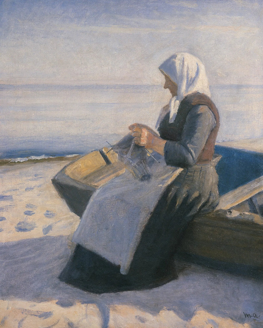 Kalastajan vaimo neuloo Skagenin rannalla - Michael Peter Ancher