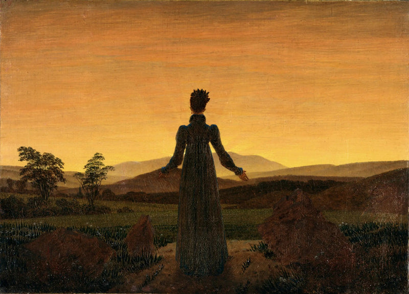 Nainen auringonlaskun edessä - Caspar David Friedrich