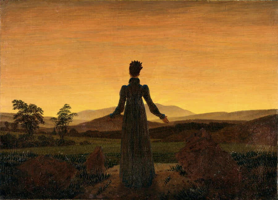 Nainen auringonlaskun edessä - Caspar David Friedrich