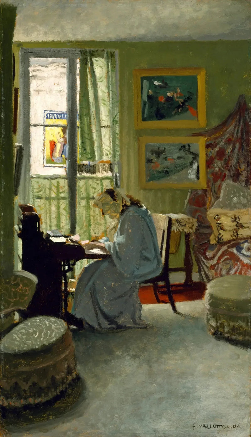 Nainen kirjoittamassa sisätiloissa - Félix Vallotton