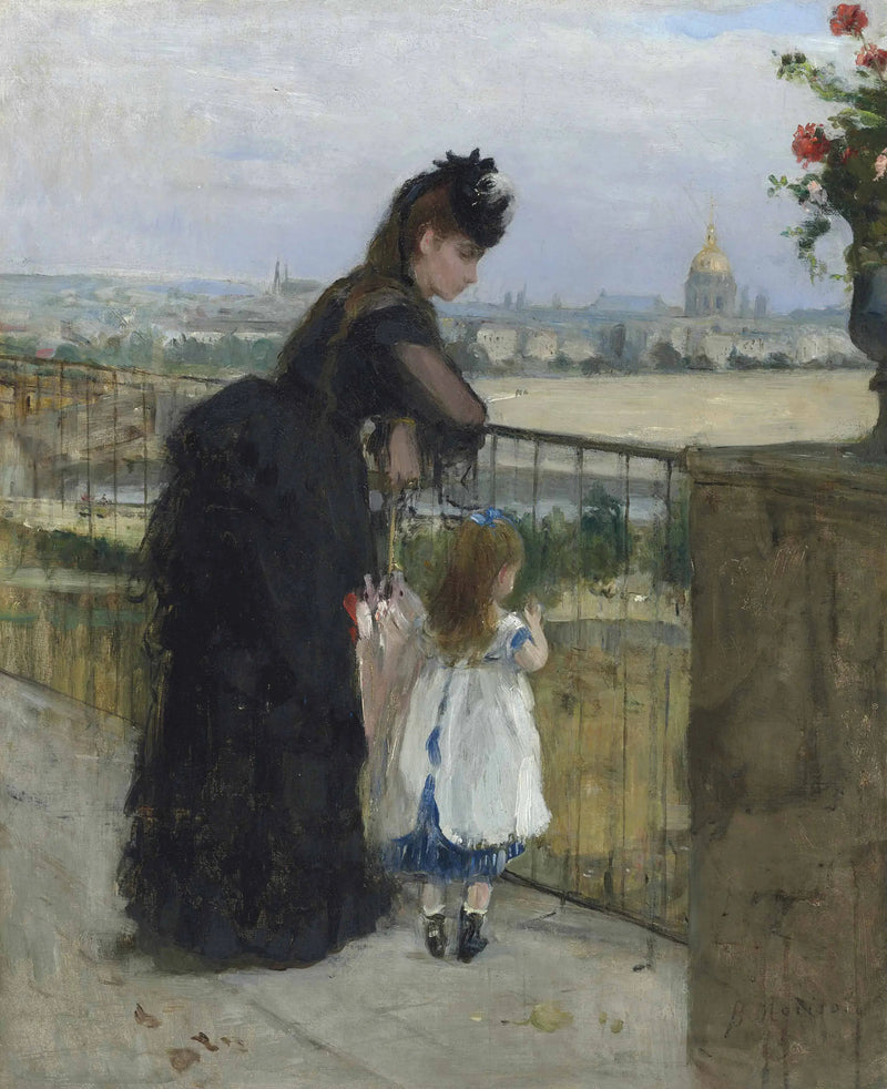 Nainen ja lapsi parvekkeella - Berthe Morisot