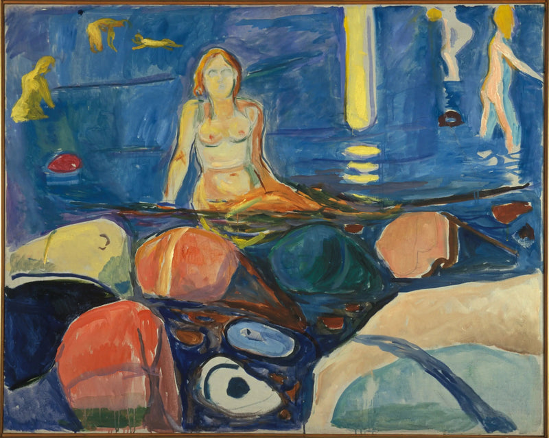 Nainen ja lapset uimassa - Edvard Munch