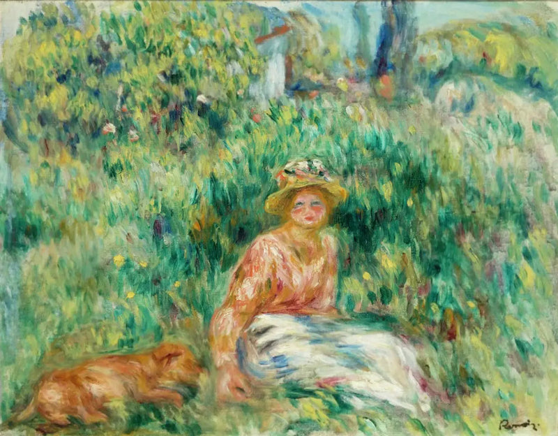 Nainen ja Rip nurmikolla - Pierre-Auguste Renoir