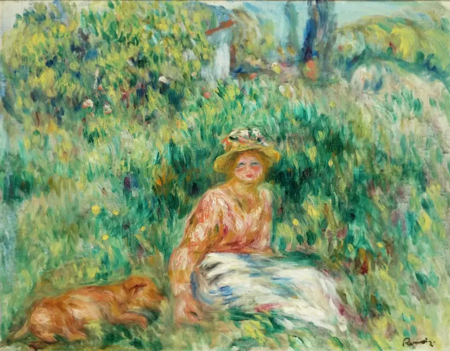 Nainen ja Rip nurmikolla - Pierre-Auguste Renoir
