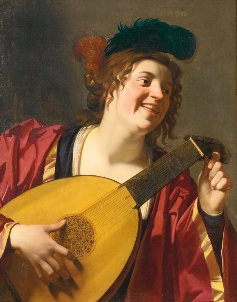 Nainen soittamassa lyyraa - Gerrit van Honthorst