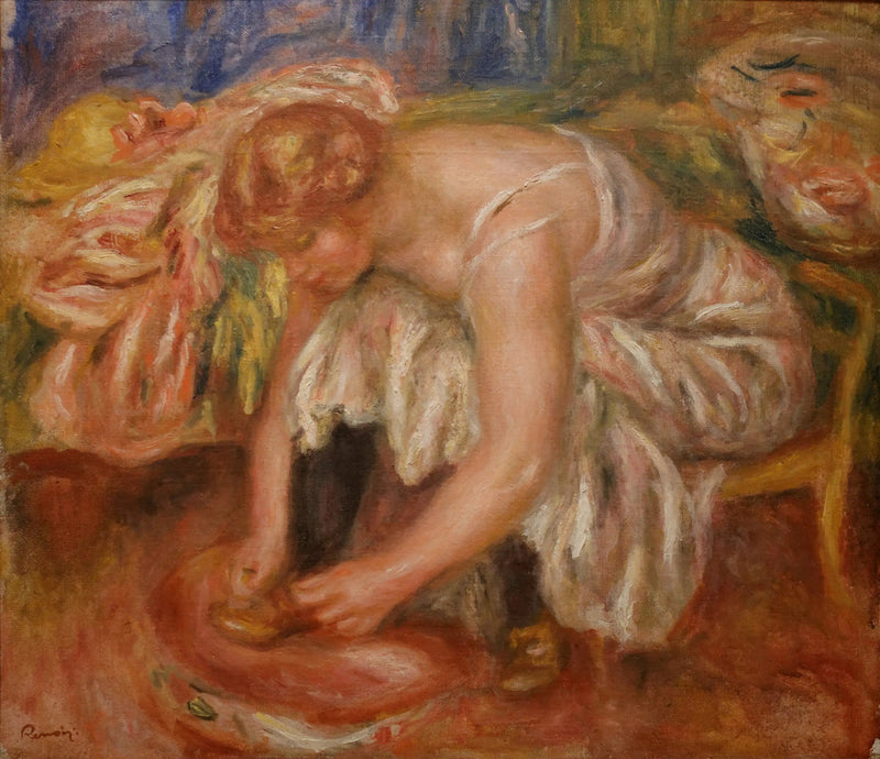 Nainen sitomassa kenkiään - Pierre-Auguste Renoir