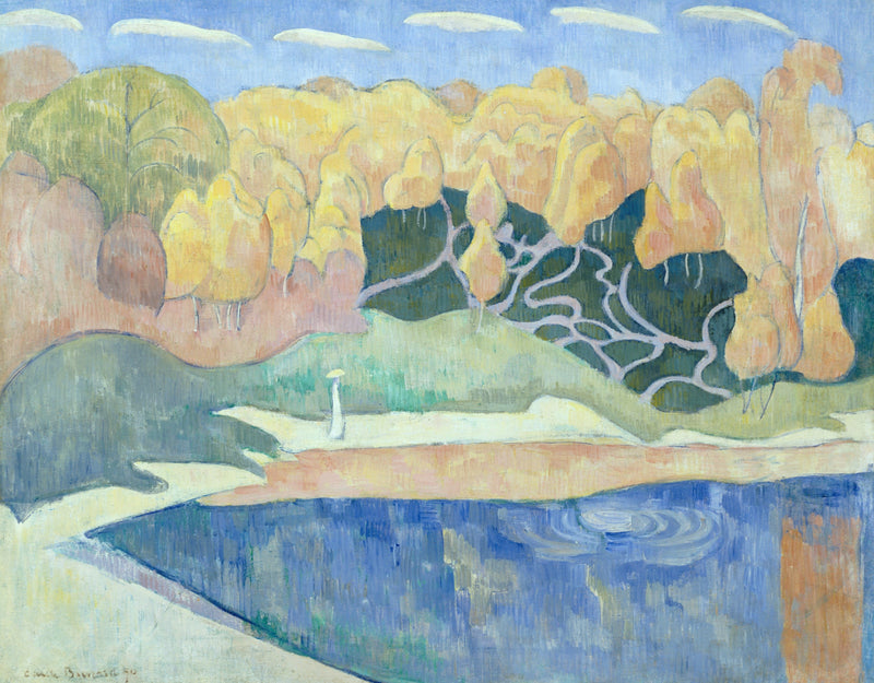 Nainen kävelemässä Aven-joen rannalla - Émile Bernard