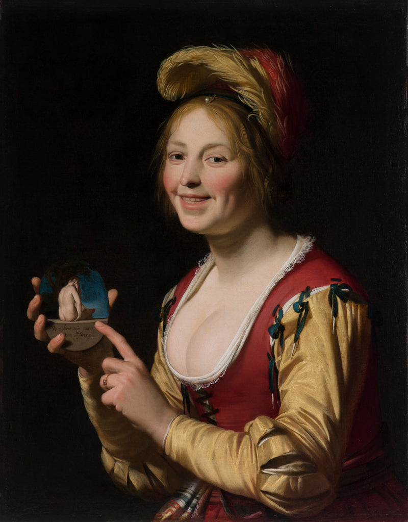 Nainen näyttämässä häiritsevää esinettä - Gerrit van Honthorst