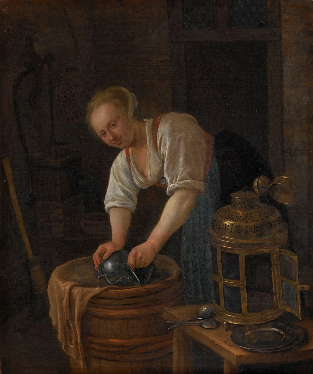 Femme nettoyant des objets en métal - Jan Steen image 1 tableau peint à l’huile sur toile