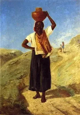 Musta nainen, joka kantaa kannua päässään - Camille Pissarro