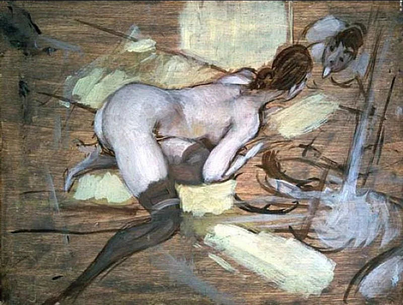 Nainen makaa alasti keltaisilla tyynyillä - Giovanni Boldini