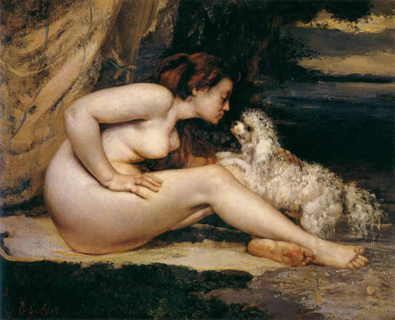 Nainen alasti koiran kanssa - Gustave Courbet