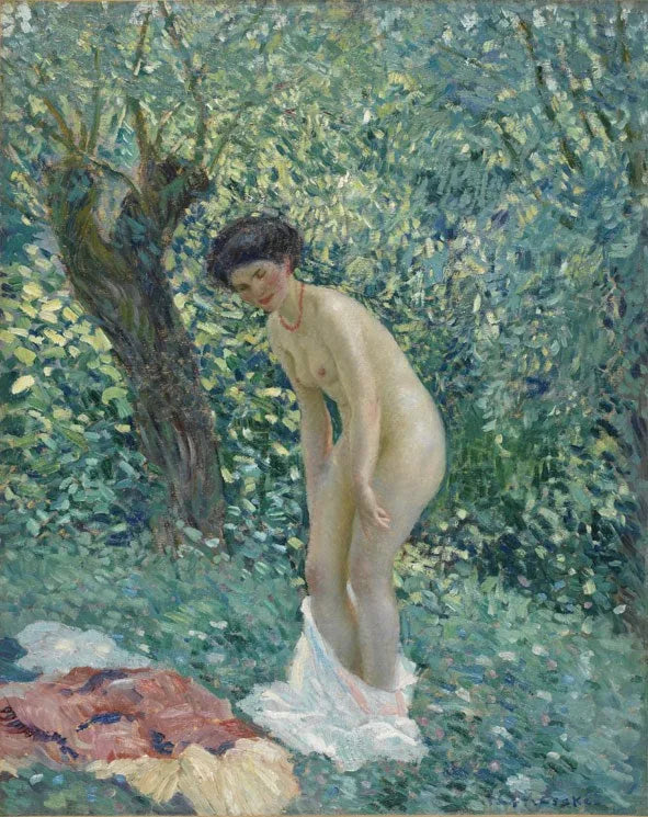 Nainen alastomana metsänaluksessa - Frederick Carl Frieseke