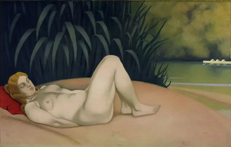 Nainen nukkuva alasti veden äärellä - Félix Vallotton