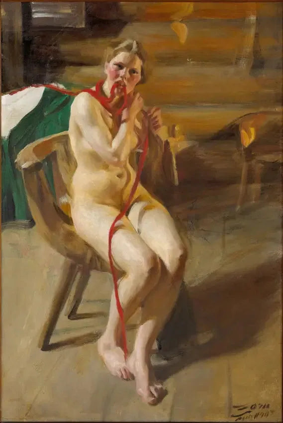Nainen alasti kampaamassa hiuksiaan - Anders Zorn