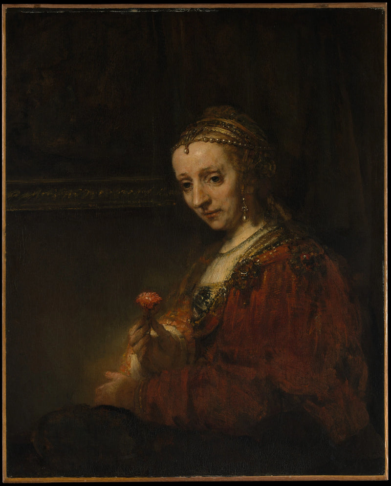 Nainen ruusun kanssa - Rembrandt