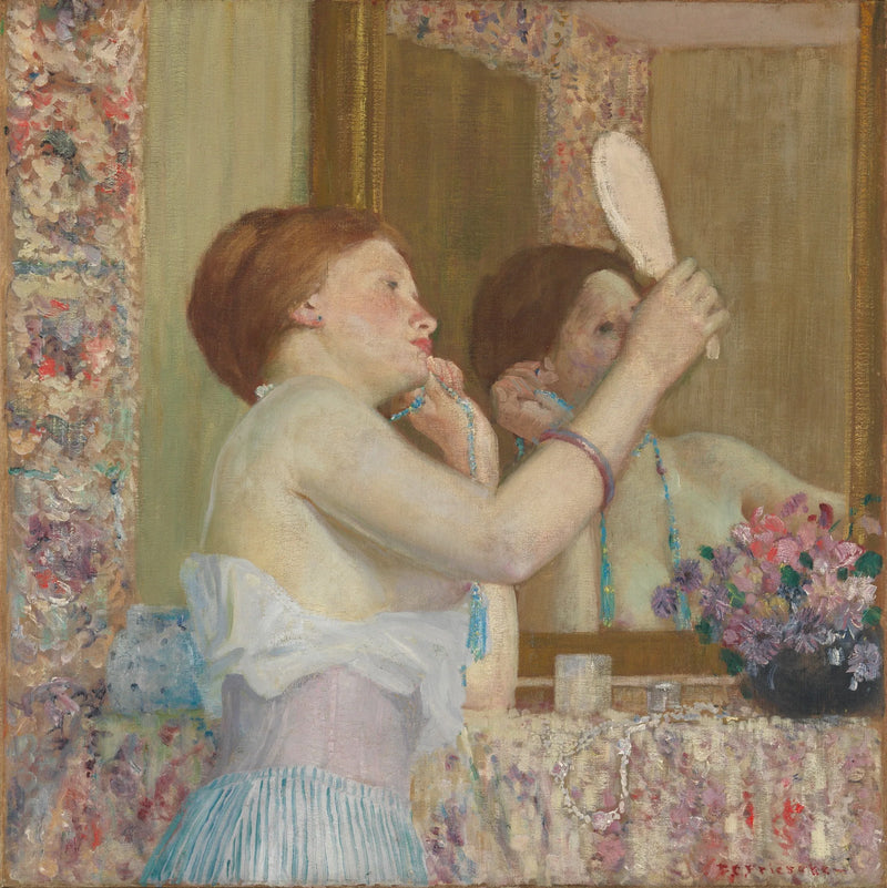 Nainen, joka katsoo itseään peilistä - Frederick Carl Frieseke