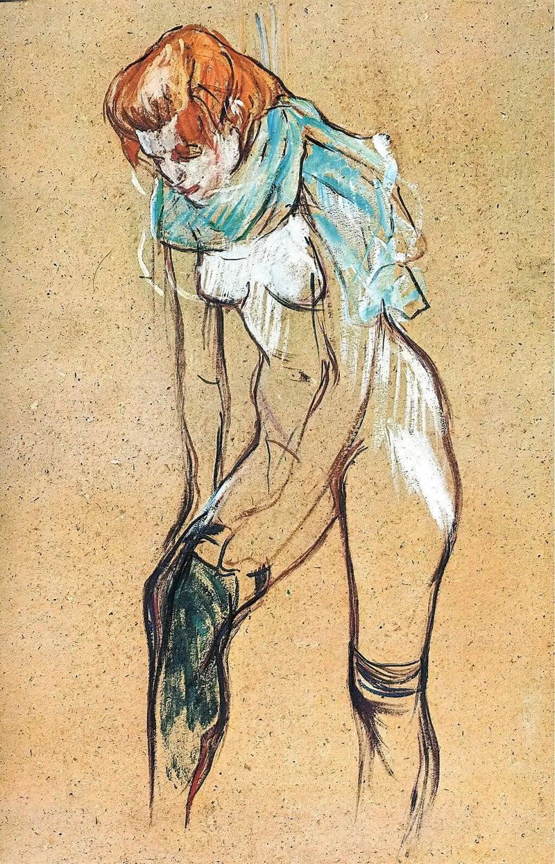 Nainen, joka vetää sukkaansa - Henri de Toulouse-Lautrec