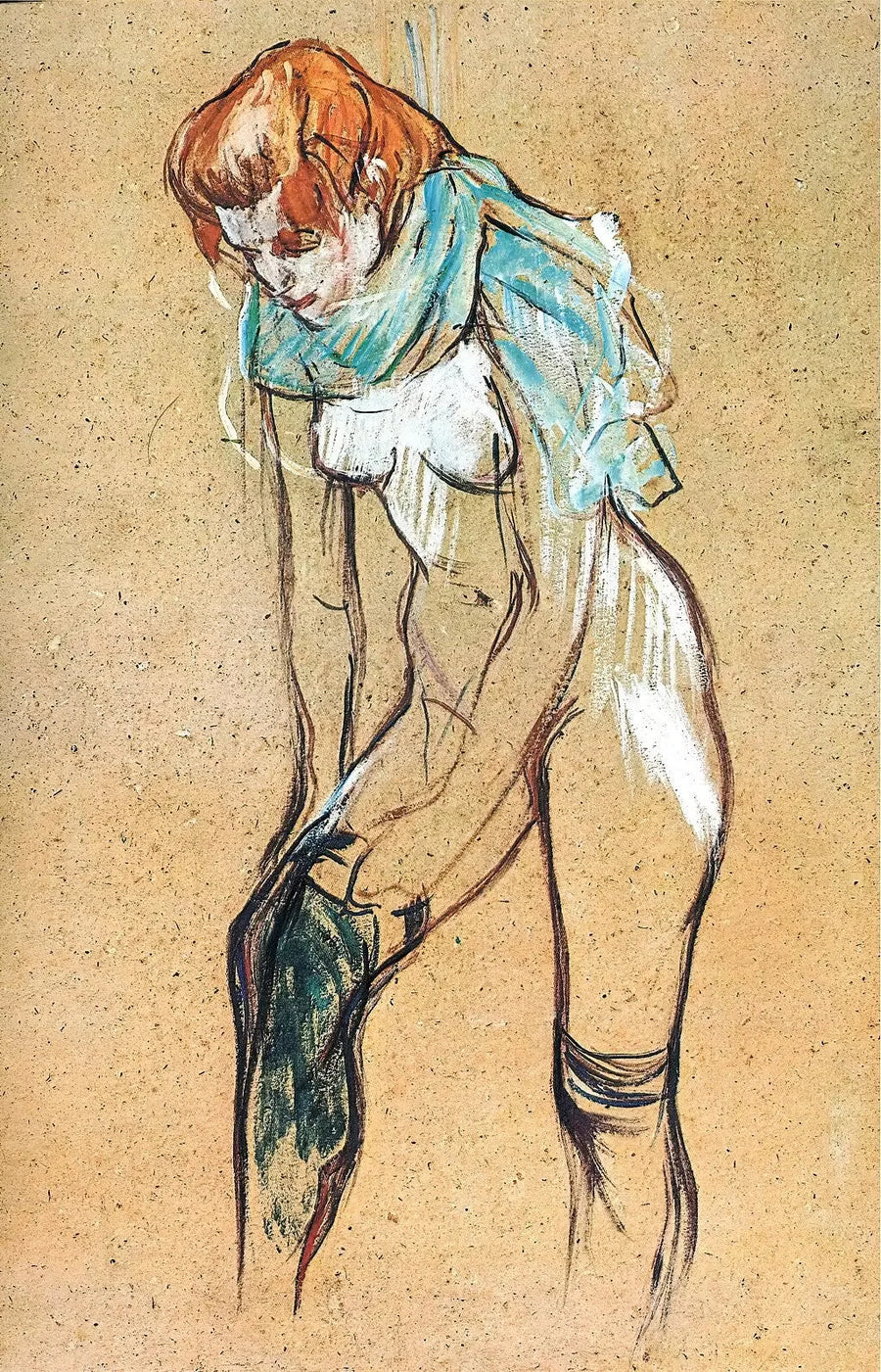 Nainen, joka vetää sukkaansa - Henri de Toulouse-Lautrec