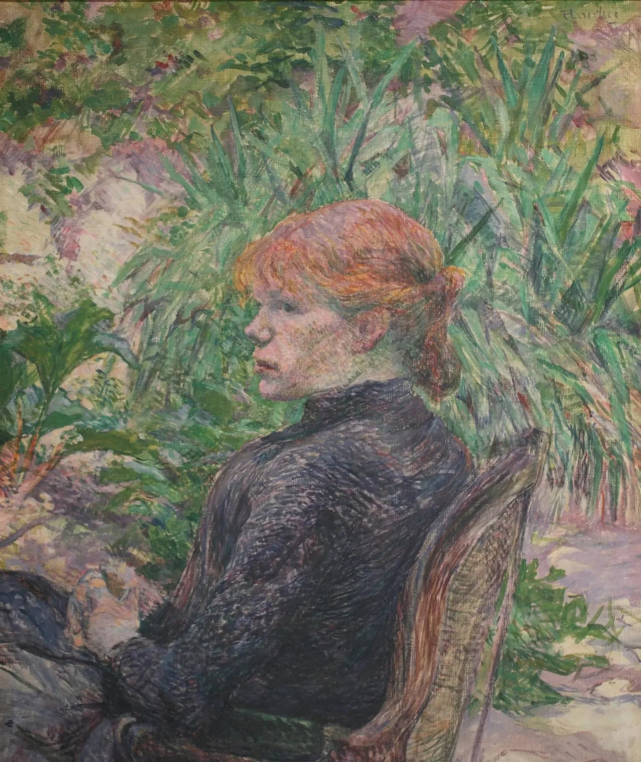 Punatukkainen nainen istuu herra Forestin puutarhassa - Henri de Toulouse-Lautrec