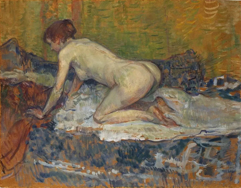 Punahiuksinen alaston nainen kyykyssä - Henri de Toulouse-Lautrec