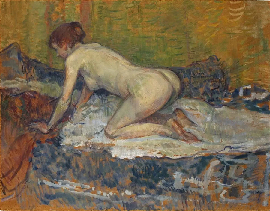 Punahiuksinen alaston nainen kyykyssä - Henri de Toulouse-Lautrec