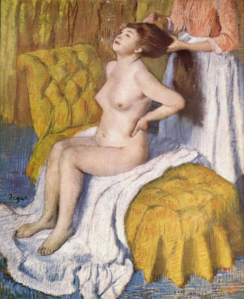 Nainen hiuksiaan kampaamassa - Edgar Degas