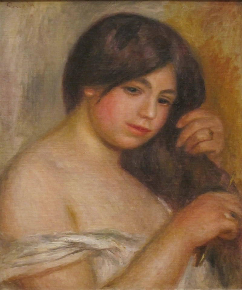 Nainen, joka laittaa hiuksiaan - Pierre-Auguste Renoir