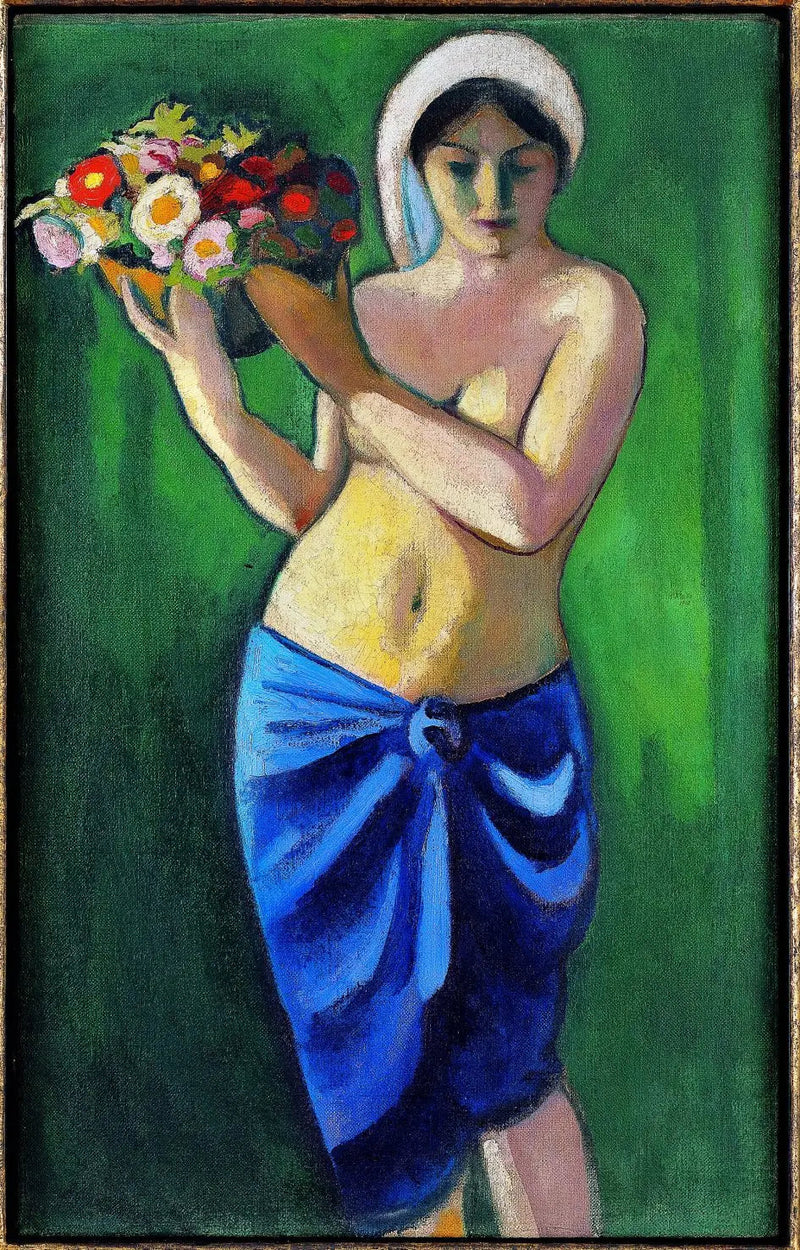 Nainen, joka tukee kukkakulhoa - August Macke