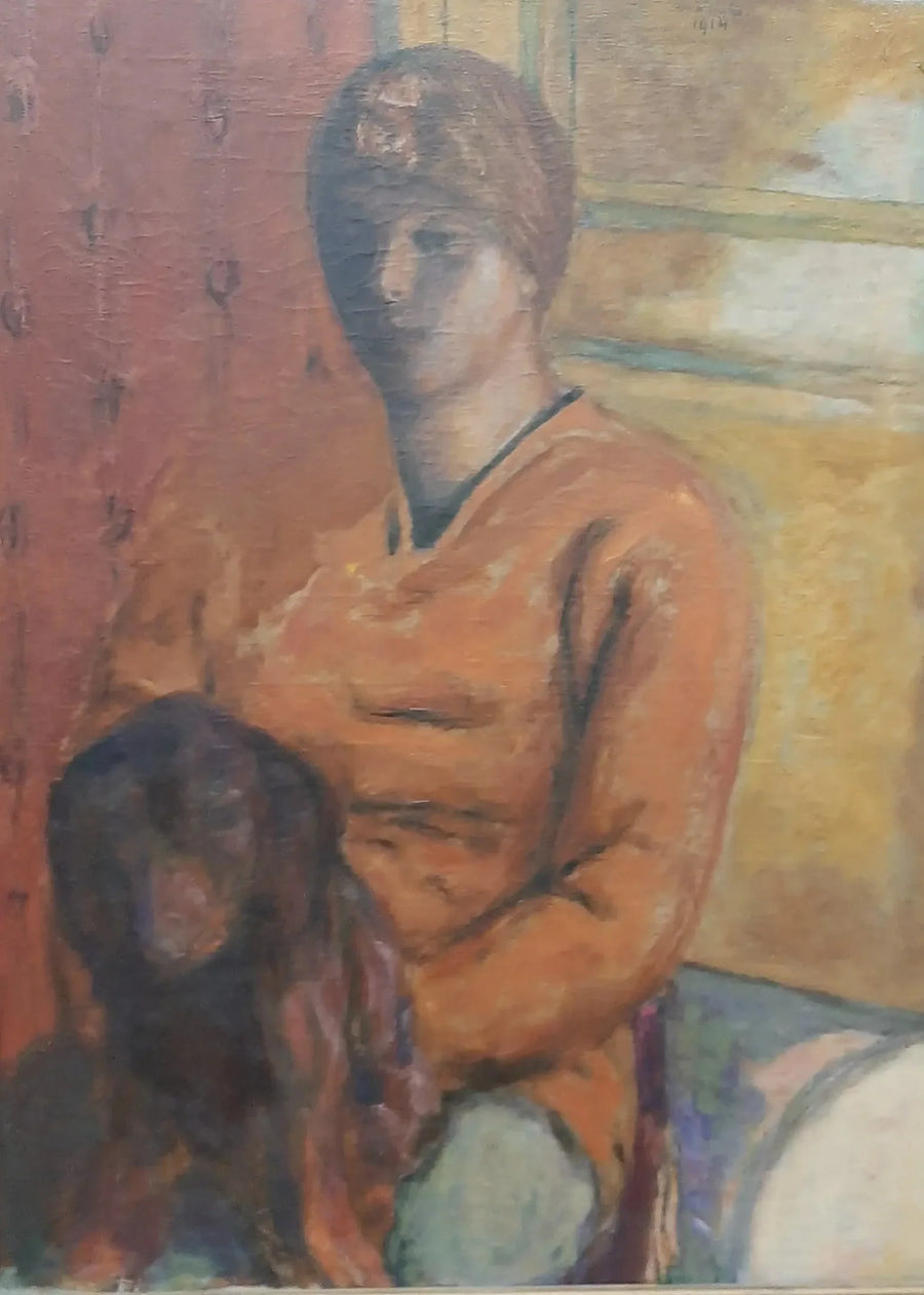 Nainen, joka pitää koiraa polvillaan - Pierre Bonnard
