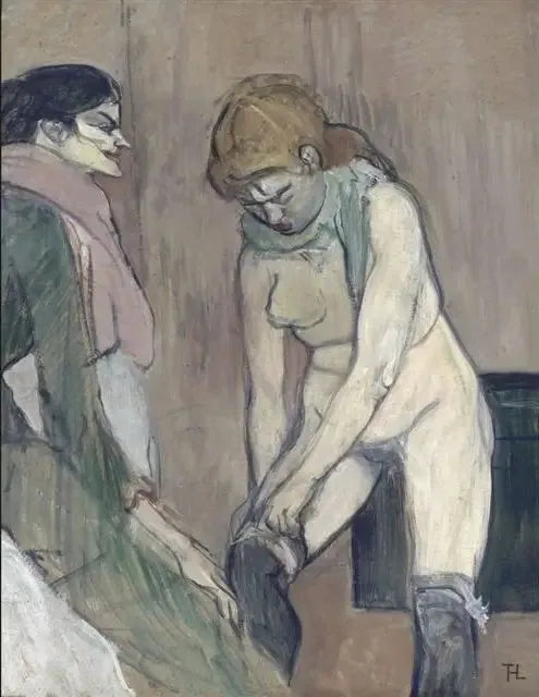 Nainen vetämässä sukkiaan - Henri de Toulouse-Lautrec
