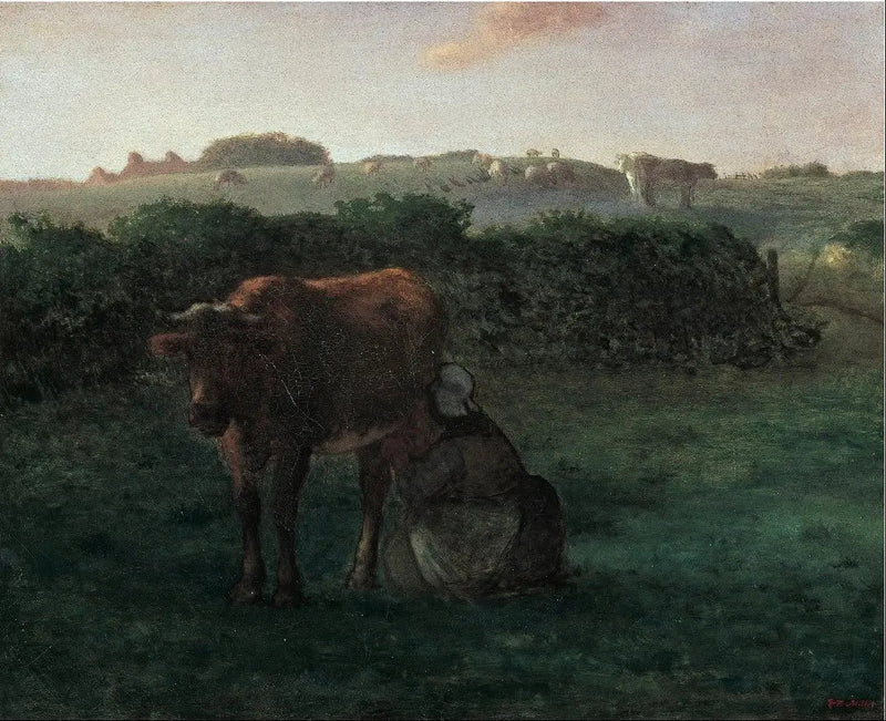 Nainen piirtämässä lehmää - Jean-François Millet