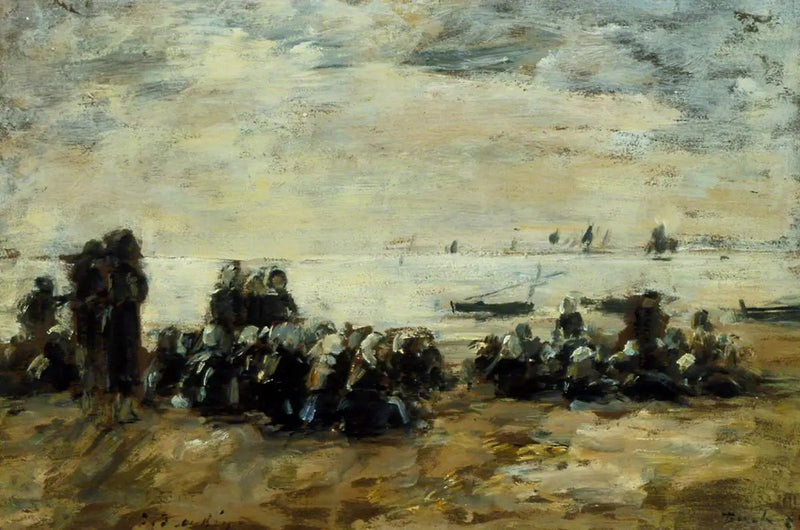 Naiset odottamassa kalastusveneitä Berckin rannalla - Eugène Boudin