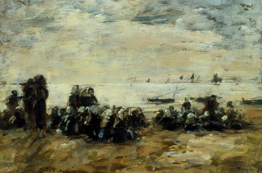 Naiset odottamassa kalastusveneitä Berckin rannalla - Eugène Boudin