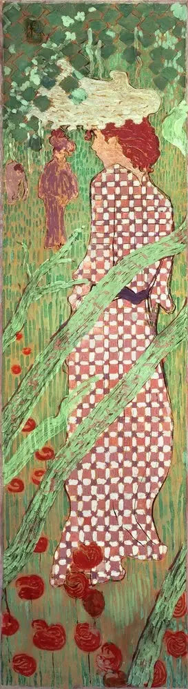 Naiset puutarhassa: nainen ruudullisessa mekossa - Pierre Bonnard